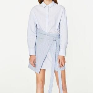 ZARA Poplin Striped Wrap Shirt Dress Long Sleeve Preppy Old Money Dress